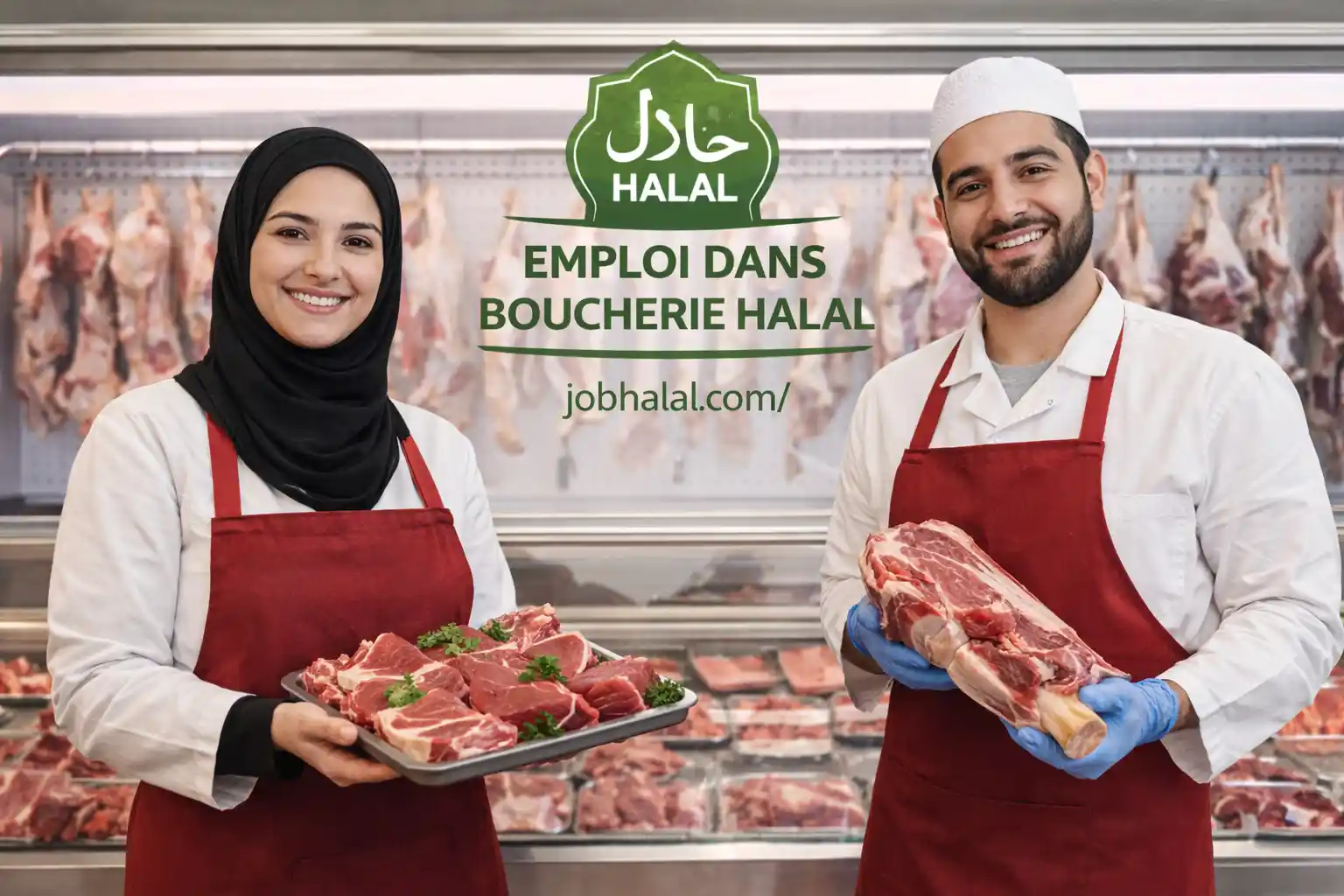 Boucher dans une boucherie halal